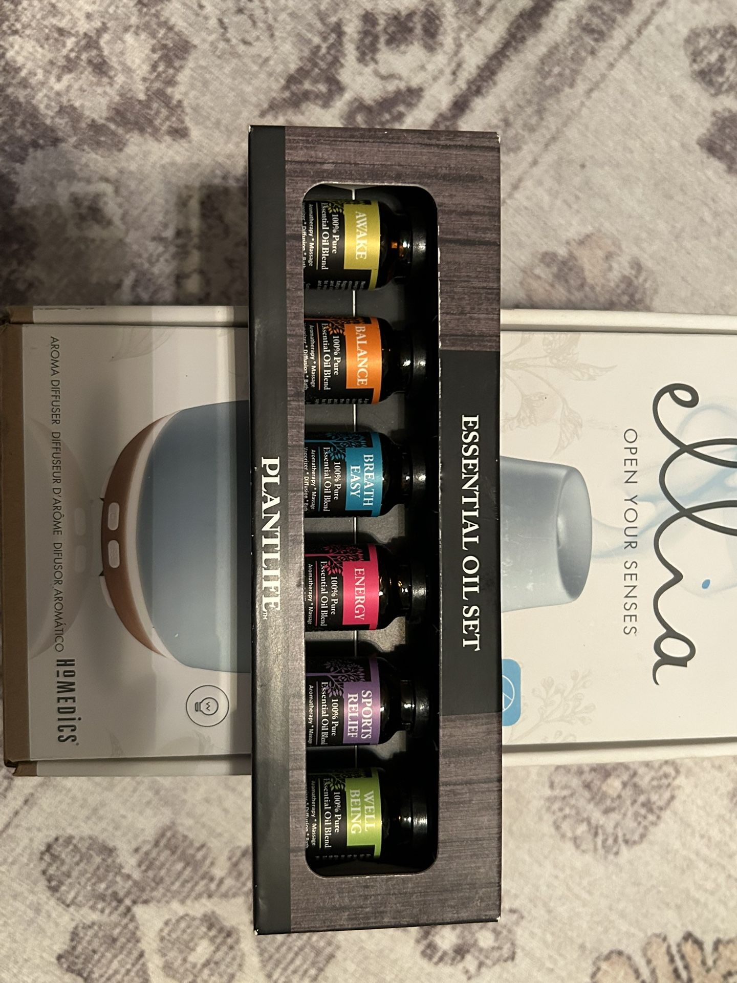 New Homedics Ellia Blossom Aroma Diffuser, Portable Oil Diffuser with Plantlife Essential Oils Set Of 6