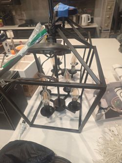 2 for $55 - Black Metal Geometric Chandelier with Candelabra Bulbs