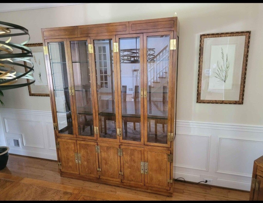 Henredon Scene One Campaign Lighted China Cabinet