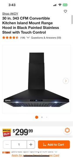 Shop AKDY 30 in. 343 CFM Convertible Kitchen Island Mount Range Hood in Black Painted Stainless Steel with Touch Control