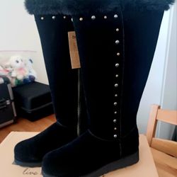 New Bearpaw 🐻 Dorothy Tall Studded Waterproof Wedge Zip Up Boots Women's Size 10