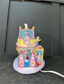 BUNNY TOWNE Lighted Hand Painted Porcelain Gas Station