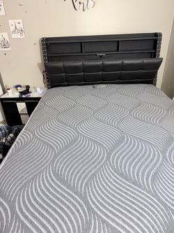 Queen Bed Frame with Storage Headboard and 4 Drawers and Queen size Mattress 14 inch deep pockets