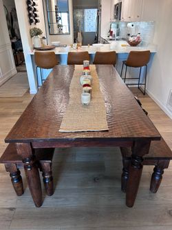 Large Dinning table plus two benches