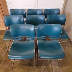 David Rowland 40/4 Stacking Chairs in Teal and Chrome, Set of 8