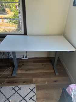 Electric Standing Desk White Top Gray Frame
