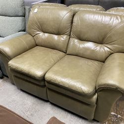 Green Leather Reclining Loveseat