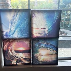 Ocean Wave Wall Art Set – 4 Canvas Prints – Beach / Surf Decor