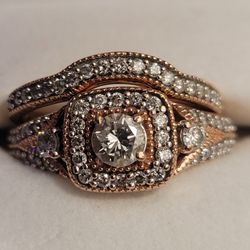 Solid Gold Diamond Wedding/engagement Ring Set