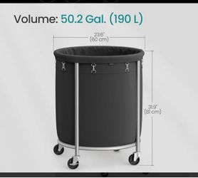 SONGMICS 190L Laundry Basket Cart Steel Frame Removable Bag w/ Wheels - Black