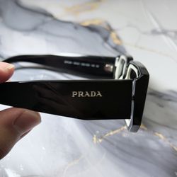 Prada PR 06YS 09Q5S0 Black/White Plastic Rectangle Sunglasses Grey Lens (Authentic)