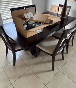 Dark Wood Dining Table with 6 Chairs