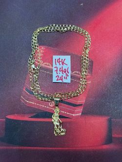 14K Solid Gold Chain and Pendant For Wedding 7.4Gr 24 Inches Long