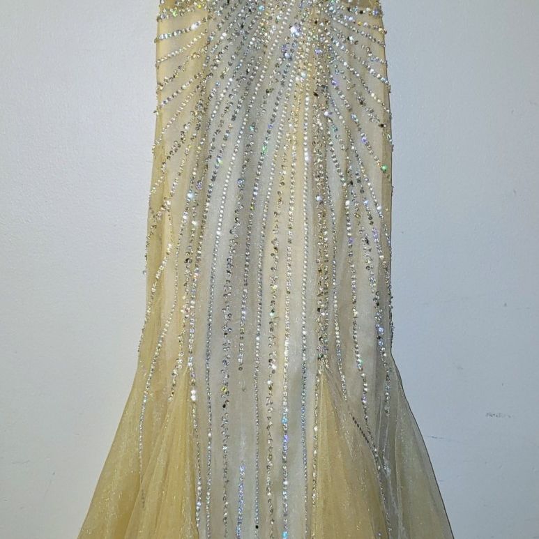 camille la vie champagne dress Betsy & Adam Women's Glitter Knit Off-The-Shoulder Gown - Champagne