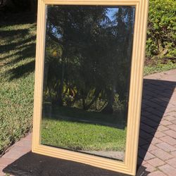 Huge Vintage 1980s Wood Framed Coastal Decor Mirror / Reeded Profile Frame