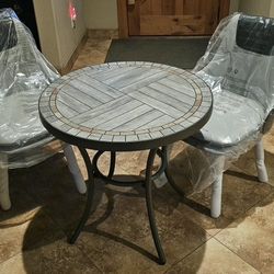 2 Gray And Black  Faux Leather Modern Style Spin Chaires And Bistro Tabel 