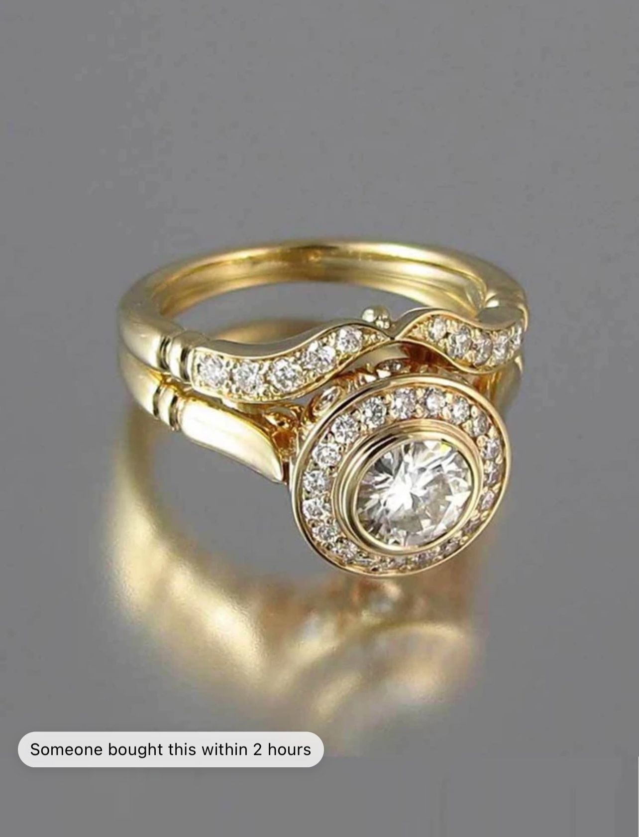 2 Pcs Halo Ring Inlaid Shiny Cubic Zirconia 18K Gold Plated Party Engagement Bride Wedding Ring Jewelry