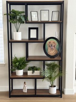 Modern Black Metal and Wood Bookshelf