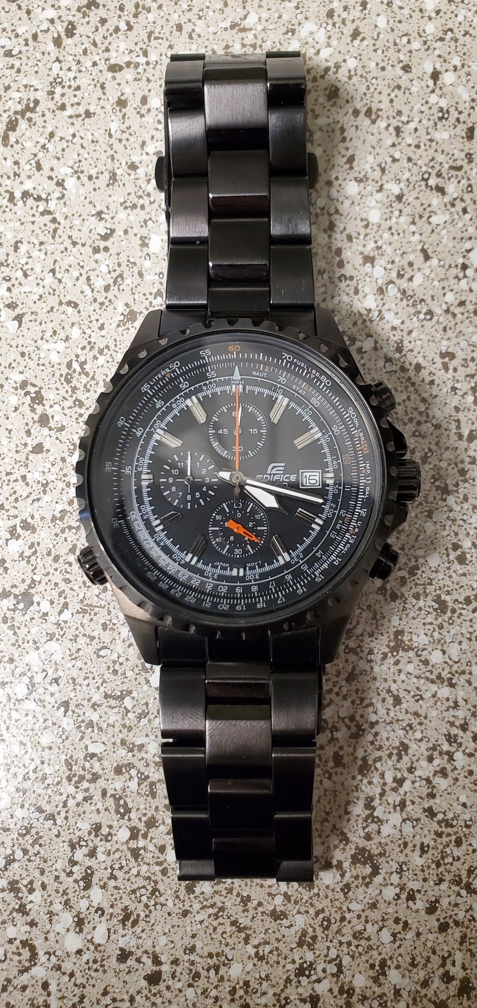 Rare all black PVD Casio edifice flight/pilot watch