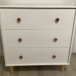 Short White Dresser/ Changing Table Real Wood 3 Large Drawers 