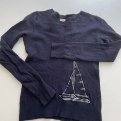 J. Crew Unisex Kids Sweater Navy Blue Sailboat pattern decoration Size: XS