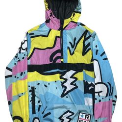 Reason Men’s Multicolor Graphic Design Graffiti Windbreaker Jacket Size M