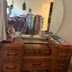 Antique Art Deco Mirrored Vanity & Matching Bench