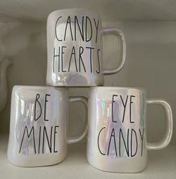 Rae Dunn Valentines Mugs iredescent Set