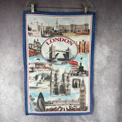 VTG London Tea Towel Tower Bridge Big Ben Westminster Abbey Souvenir 27x17