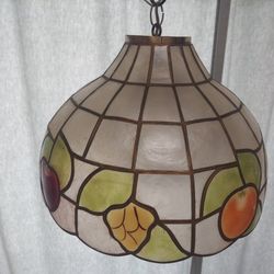 Vintage 1970'S Capiz Shell Retro Hanging Light Tiffany Style with Decoration .