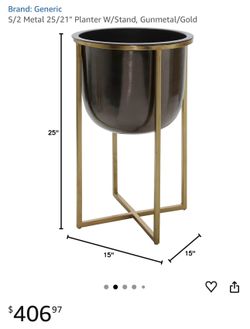 Large Black & Gold Metal Tall House Plant Flower Pot Display Stand Planter Decor