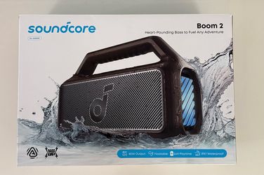 Soundcore Boom 2 By Anker, Outdoor Speaker, 80W, Subwoofer, BassUp 2.0, 24H Playtime, IPX7 Waterproof, Floatable, RGB Lights, USB-C, Custom EQ, Portab