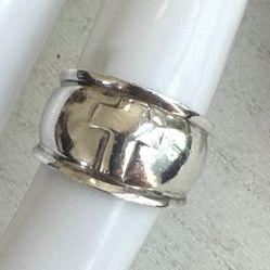 Wide Sterling Silver  Cross Band Ring