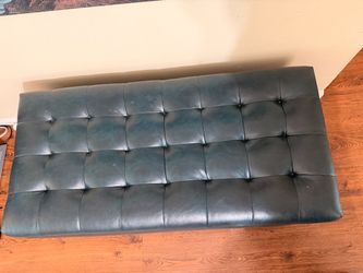 Tufted Faux Leather Storage Ottoman Bench – Dark Teal/Black