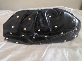 Black Leather Gold Studded Clutch