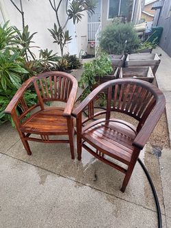 Teak Wood Outdoor Armchairs – Set of 2