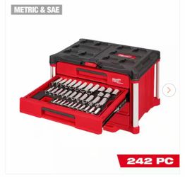 1/4 in. and 3/8 in. and 1/2 in. Drive Metric & SAE Ratchet & Socket Set with PACKOUT 4-Drawer Tool Box (242-Piece)