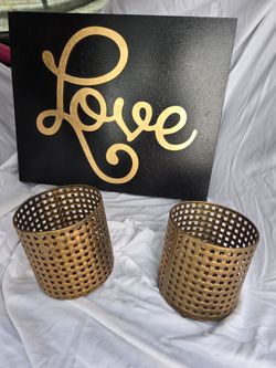 Black and Gold Love Sign with Metal Candle Holders
