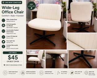 ✨ Cream Wide-Leg Office Chair | Modern Swivel Desk Chair | Like New