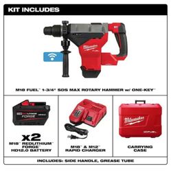 Milwaukee M18 FUEL ONE-KEY 18V Lithium-Ion Brushless Cordless 1-3/4 in. SDS-MAX Rotary Hammer with Two 12.0 Ah Battery