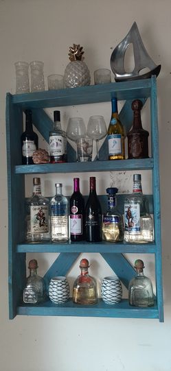 Rustic wood wall mounted shelves and bar 25"widex40"tall