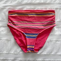 Coral Striped Bikini Bottom
