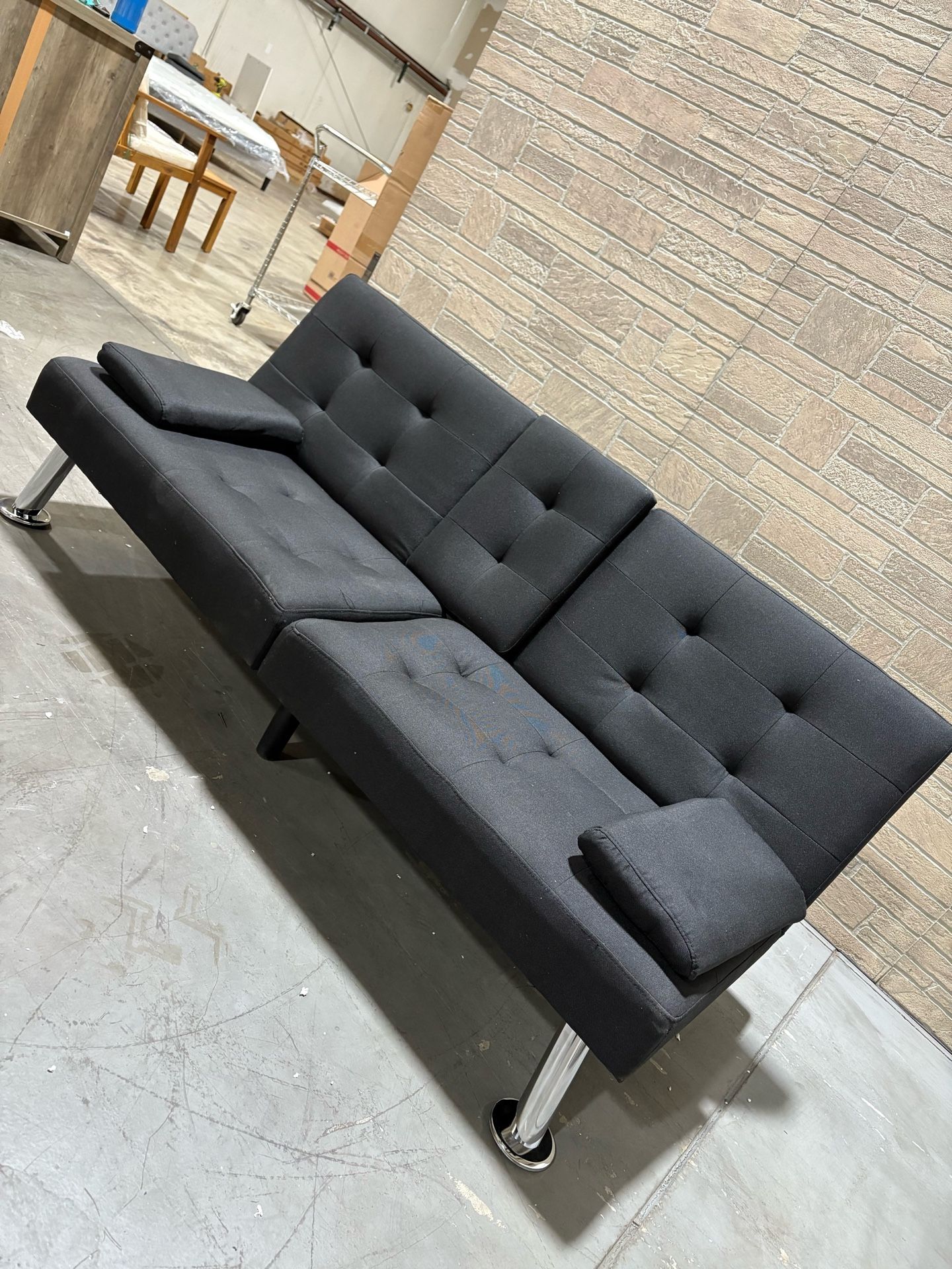 š„Special discountš„Renwick Fabric Upholstered Convertible Futon Sofa Bed with Cup Holders and Pillows, Black $100 š Warehouse Address: 2745 Boone St