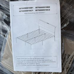 Brand New Full Size Bed Frame with Black Wood Headboard & LED Lights