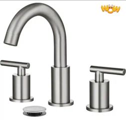 MTTCLE
8 in. Widespread 3-Hole Double Handle Bathroom Faucet with Drain in Brushed Nickel