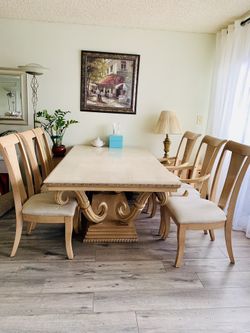Large Vintage Dining Table And Six Chairs