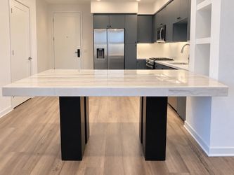 Marble Top Dining Table with Black Legs