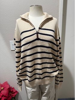 Stripped Quarter Zip Up Sweater