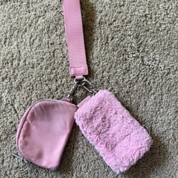 lululemon pink wallet key chain fuzzy 