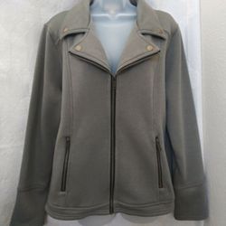 Style & Co Size L Women's Olive Green Fleece Long Sleeve ZipUp Front Jacket